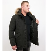 Beluomo Parka Winterjacke Herren Lange mit Fellkragen - Parka Karo - Schwarz