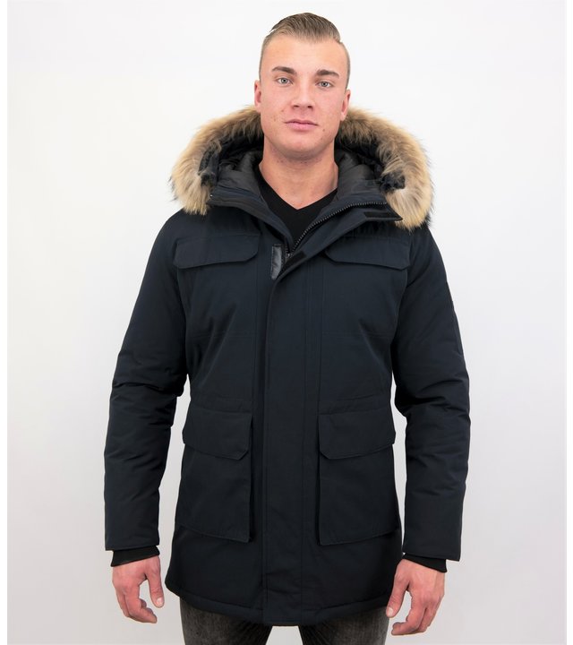 Enos Winterjacke Herren - Parka mit Fellkragen - Blau