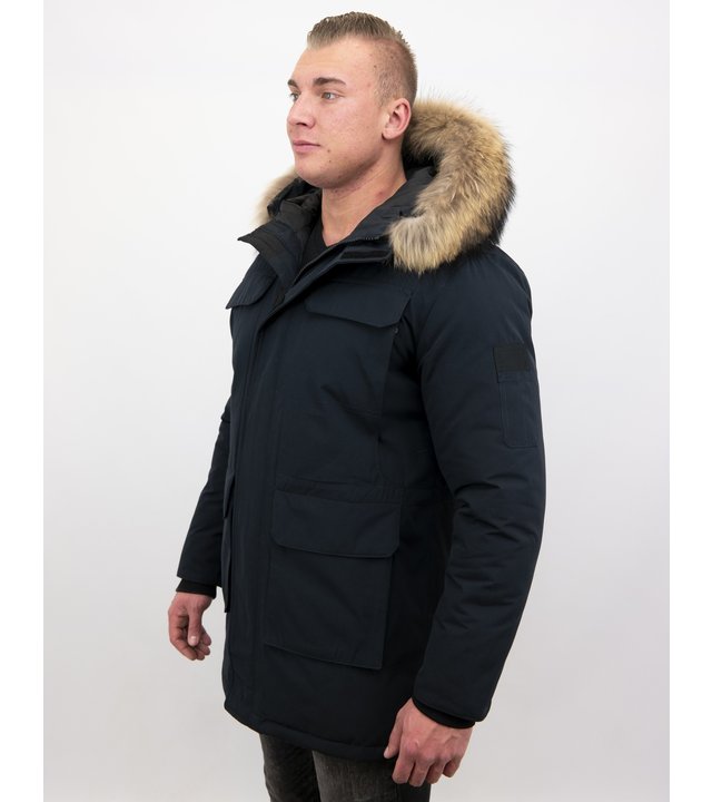 Enos Winterjacke Herren - Parka mit Fellkragen - Blau