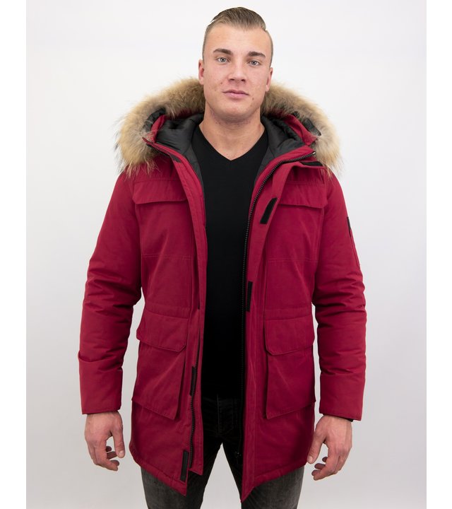 Enos Parka Herren Winterjacke - Mit Fellpelzkragen - Rot