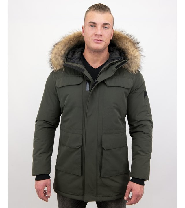 Enos  Winterjacke Herren - Parka mit  Echtpelzkragen - Grün