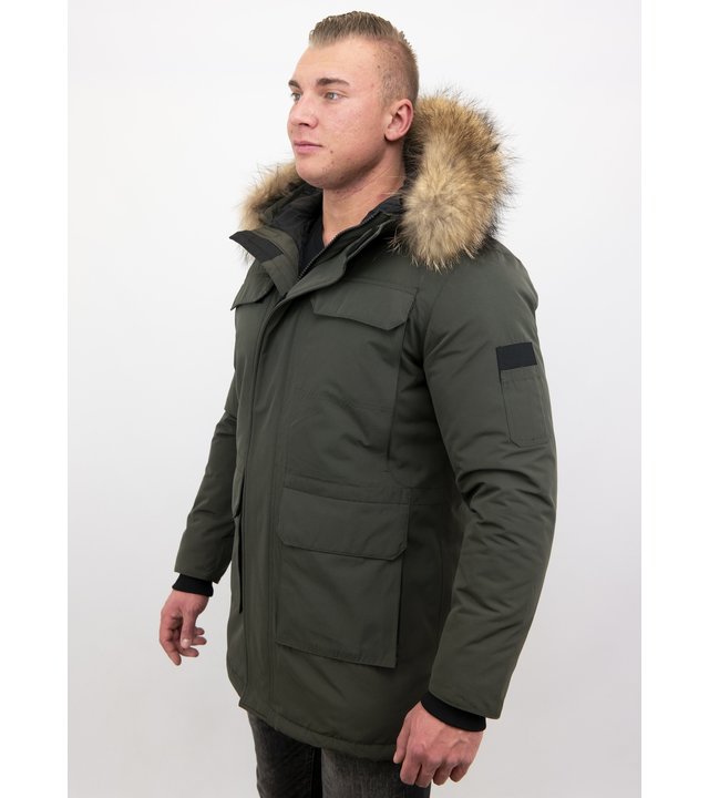 Enos  Winterjacke Herren - Parka mit  Echtpelzkragen - Grün