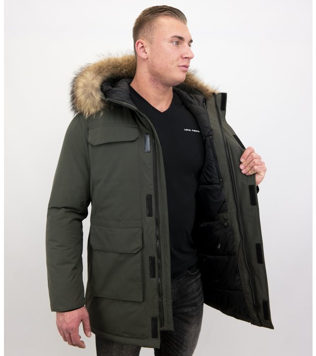 Enos  Winterjacke Herren - Parka mit  Echtpelzkragen - Grün