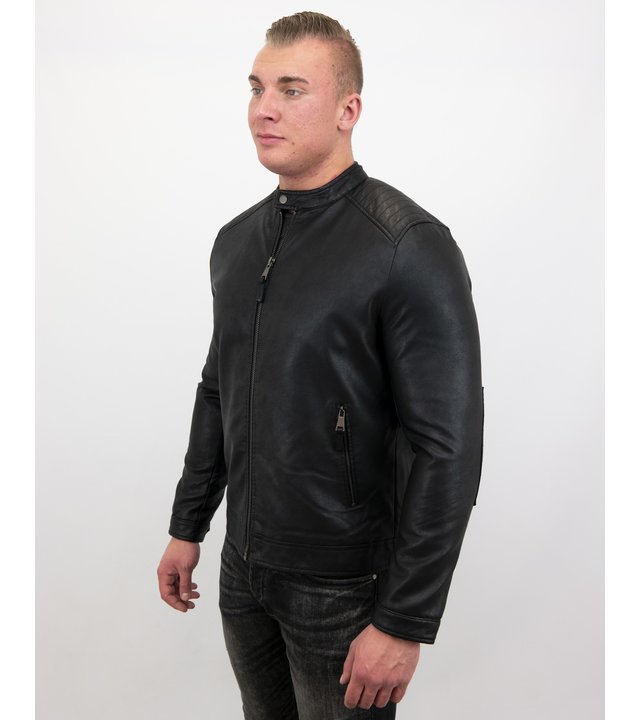 Enos Biker jacke - Herren Kunstlederjacke - Schwarz