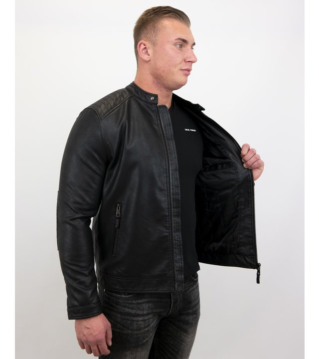 Enos Biker jacke - Herren Kunstlederjacke - Schwarz