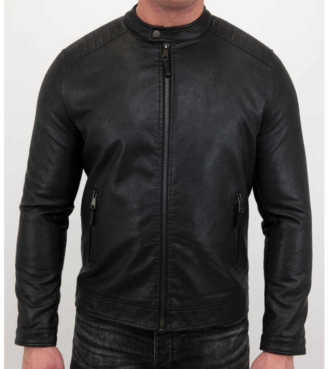 Enos Biker jacke - Herren Kunstlederjacke - Schwarz