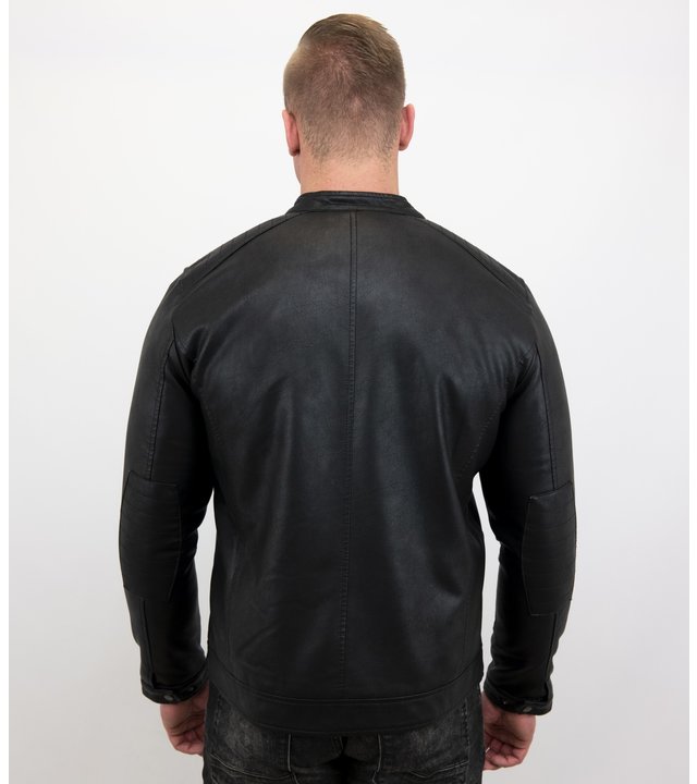Enos Biker jacke - Herren Kunstlederjacke - Schwarz