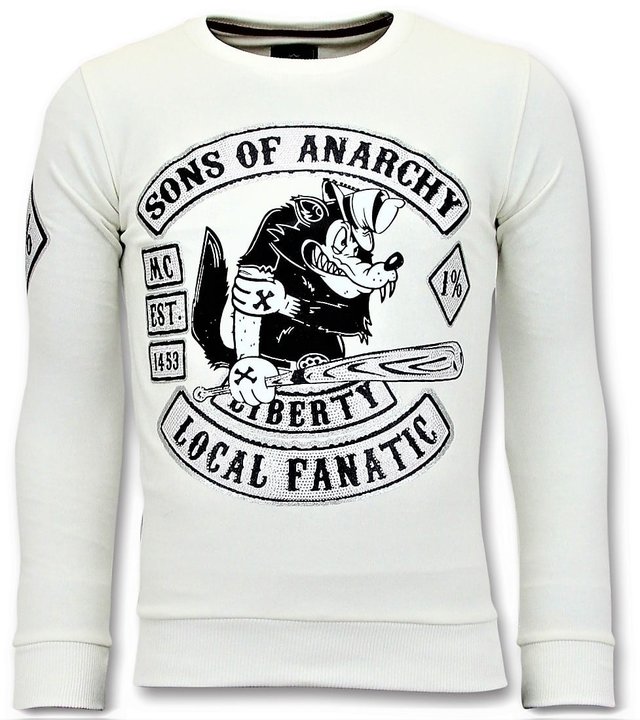 Local Fanatic Strass Sweater Men - Sons of Anarchy Sweater - Weiß