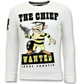 Local Fanatic Rhinestones Sweater Heren - The Chief Wanted Trui - Wit