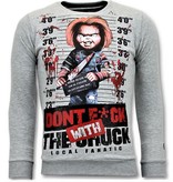 Local Fanatic Exklusiver Herrenpullover - Bloody Chucky Angry Print - Grau Local Fanatic Exklusiver Herrenpullover - Bloody Chucky Angry Print - Grau