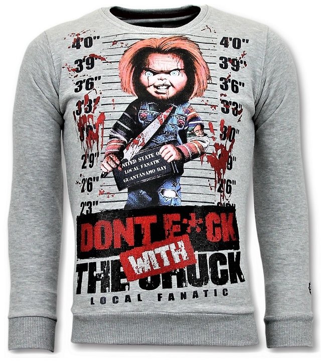 Local Fanatic Exklusiver Herrenpullover - Bloody Chucky Angry Print - Grau