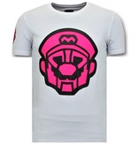 Local Fanatic Herren T-Shirts mit Aufdruck - Mario Neon - Weiß