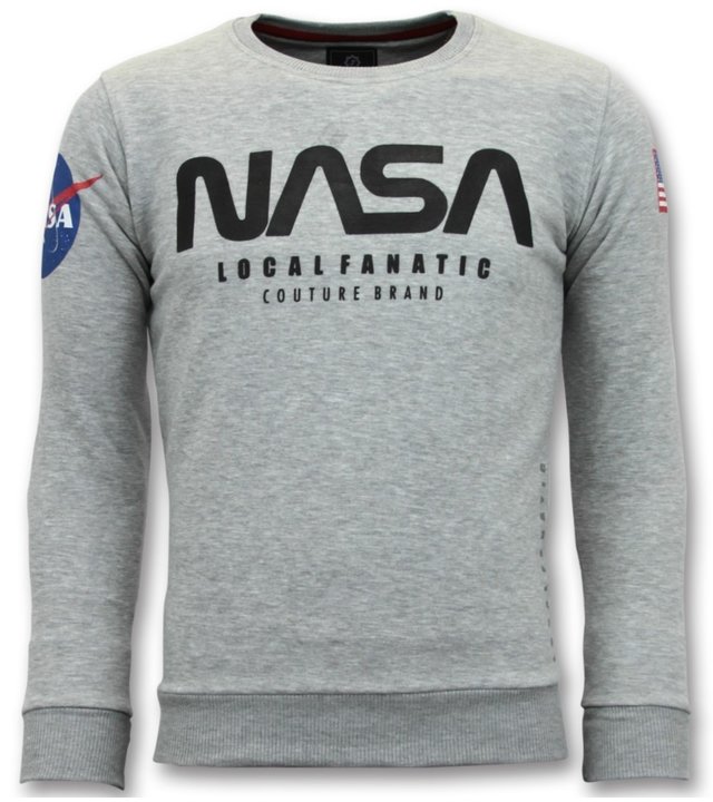 Local Fanatic Exklusive Sweater Herren - Nasa American Flag - Grau