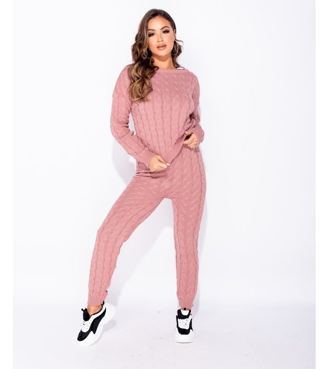 PARISIAN Zopfmuster Langarm-Top und Leggings Set Lounge - Damen - Pink