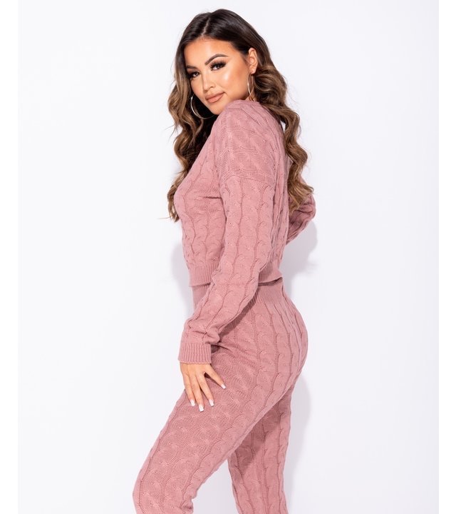 PARISIAN Zopfmuster Langarm-Top und Leggings Set Lounge - Damen - Pink