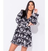 PARISIAN Floral Rüschen Trim Tiered Langarm Kleid - Frauen - Schwarz