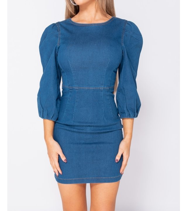 PARISIAN Puffärmel Denim Bodycon Kleid-Frauen - Blau