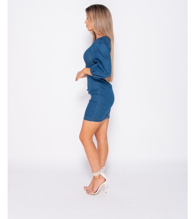 PARISIAN Puffärmel Denim Bodycon Kleid-Frauen - Blau