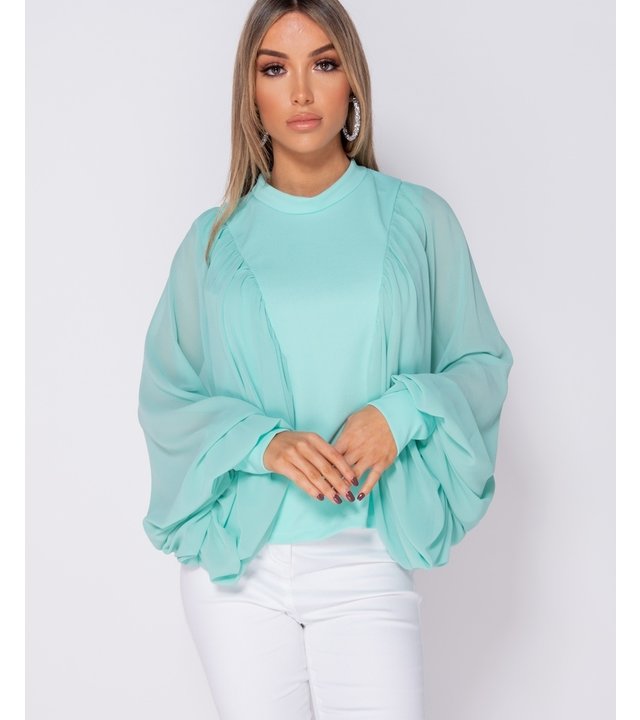 PARISIAN Batwing Ärmel Chiffon High Neck Bluse - Frauen - Grün
