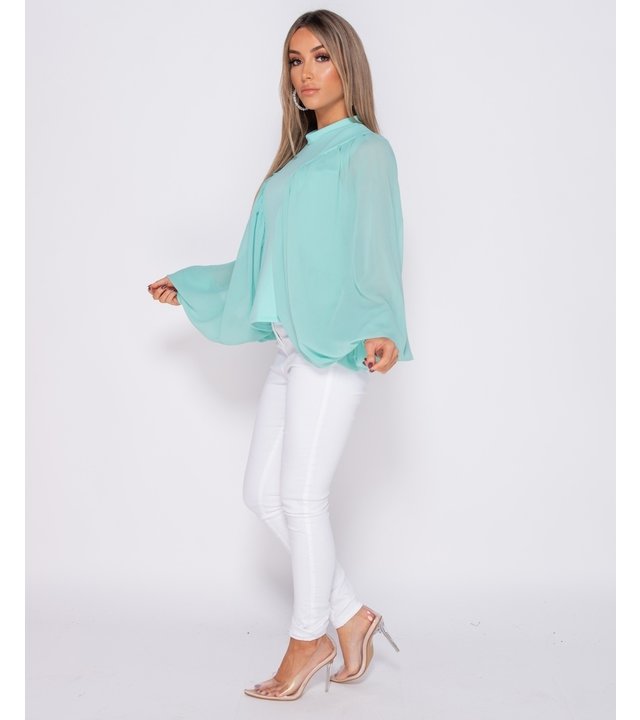 PARISIAN Batwing Ärmel Chiffon High Neck Bluse - Frauen - Grün