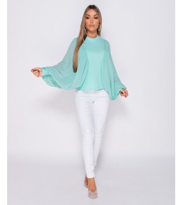PARISIAN Batwing Ärmel Chiffon High Neck Bluse - Frauen - Grün
