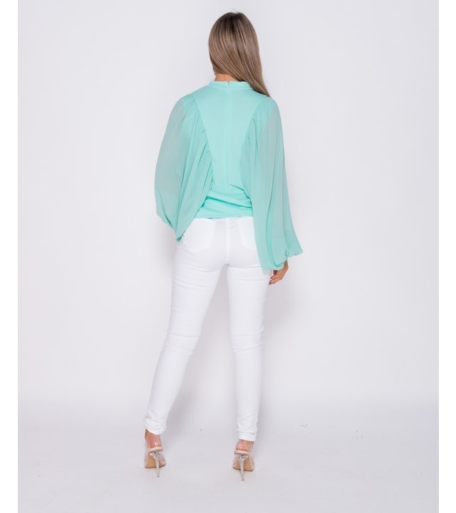 PARISIAN Batwing Ärmel Chiffon High Neck Bluse - Frauen - Grün
