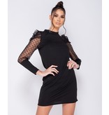 PARISIAN Tupfen-Sheer Puffärmel Bodycon Minikleid - Frauen - Schwarz