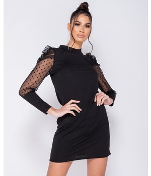 PARISIAN Tupfen-Sheer Puffärmel Bodycon Minikleid - Frauen - Schwarz