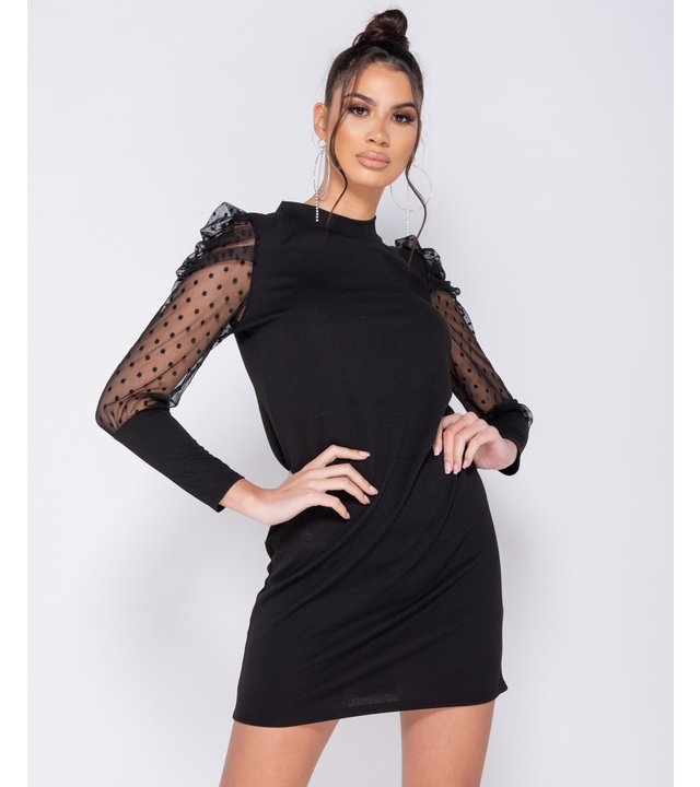 PARISIAN Tupfen-Sheer Puffärmel Bodycon Minikleid - Frauen - Schwarz