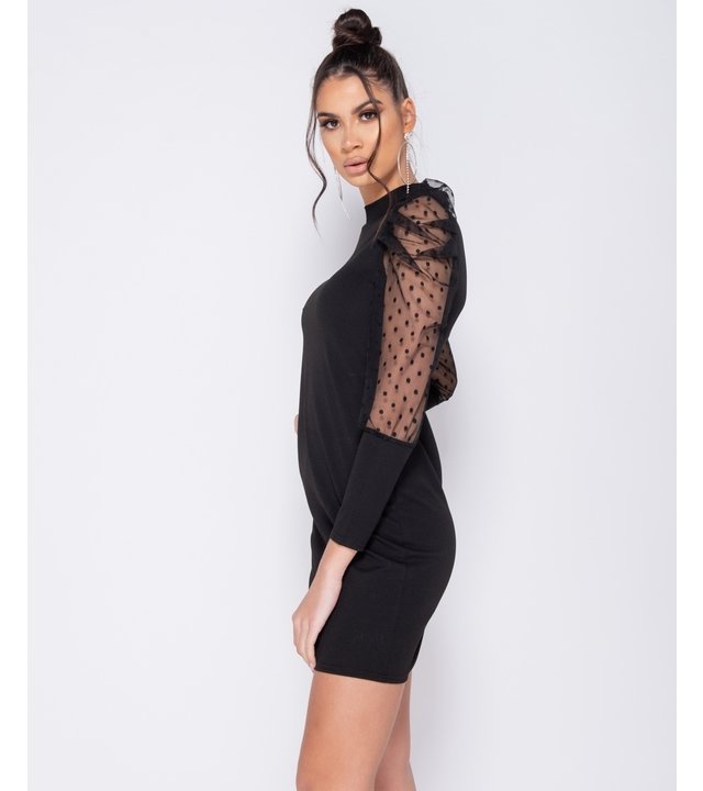 PARISIAN Tupfen-Sheer Puffärmel Bodycon Minikleid - Frauen - Schwarz