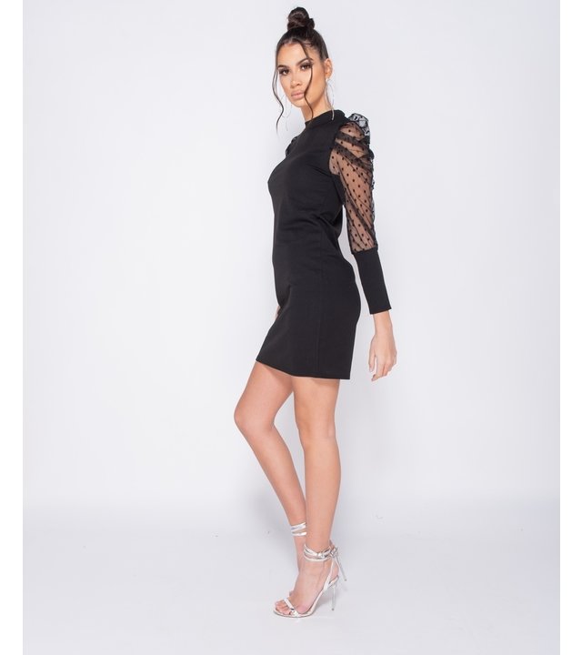 PARISIAN Tupfen-Sheer Puffärmel Bodycon Minikleid - Frauen - Schwarz