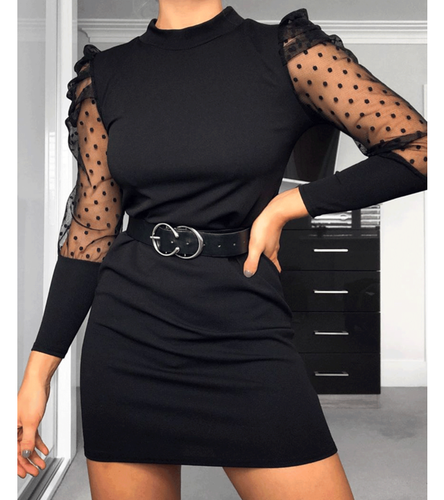 PARISIAN Tupfen-Sheer Puffärmel Bodycon Minikleid - Frauen - Schwarz