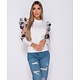 Floral Flockdruck Puffärmeln High Neck Tops - Damen - Weiß