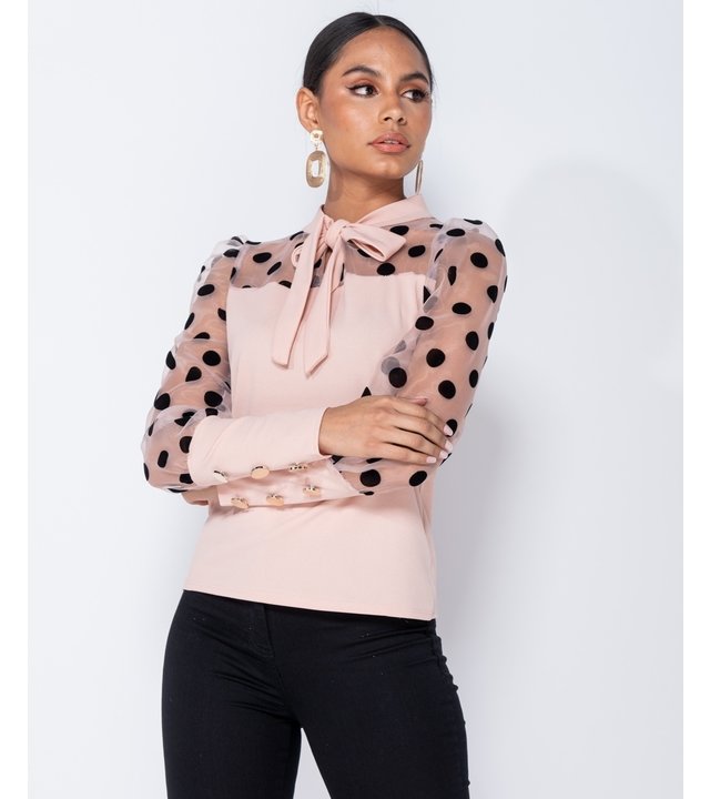 PARISIAN Tupfen-Organza Hülsen-Riegel-Ansatz Bluse - Frauen - Pink