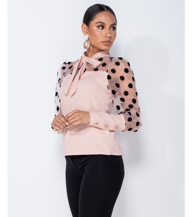 PARISIAN Tupfen-Organza Hülsen-Riegel-Ansatz Bluse - Frauen - Pink