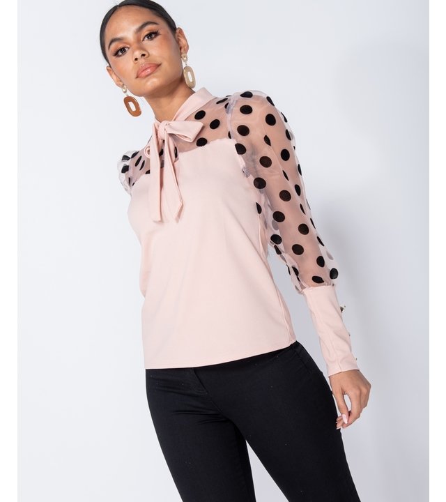 PARISIAN Tupfen-Organza Hülsen-Riegel-Ansatz Bluse - Frauen - Pink