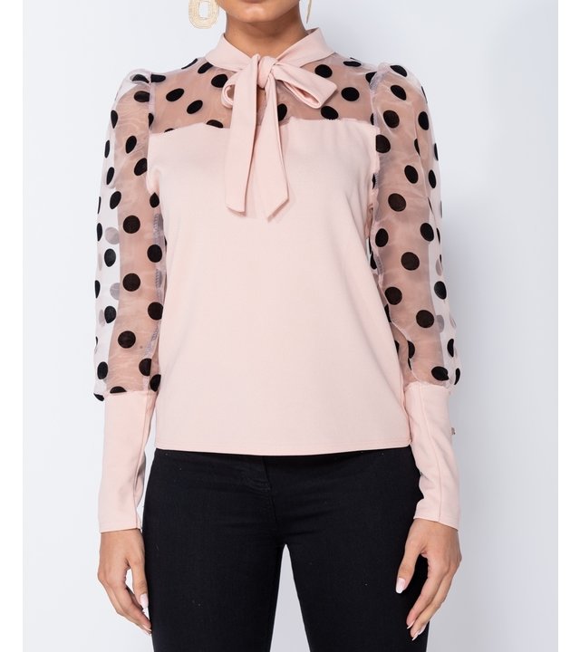PARISIAN Tupfen-Organza Hülsen-Riegel-Ansatz Bluse - Frauen - Pink