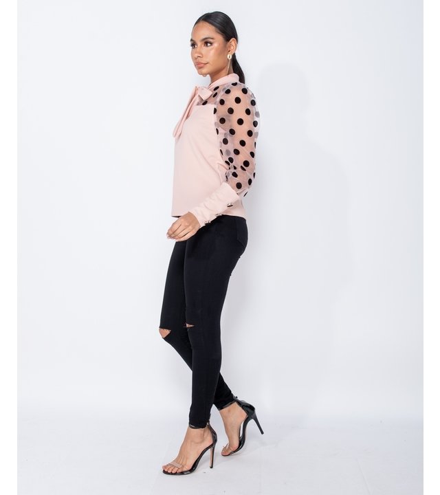 PARISIAN Tupfen-Organza Hülsen-Riegel-Ansatz Bluse - Frauen - Pink