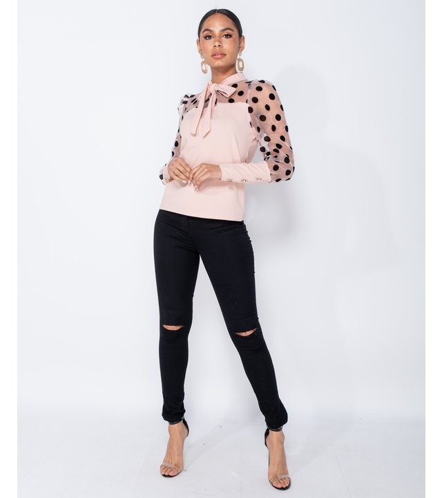PARISIAN Tupfen-Organza Hülsen-Riegel-Ansatz Bluse - Frauen - Pink