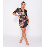 PARISIAN Blumendruck Puffed - Bodycon Minikleid - Frauen - Schwarz