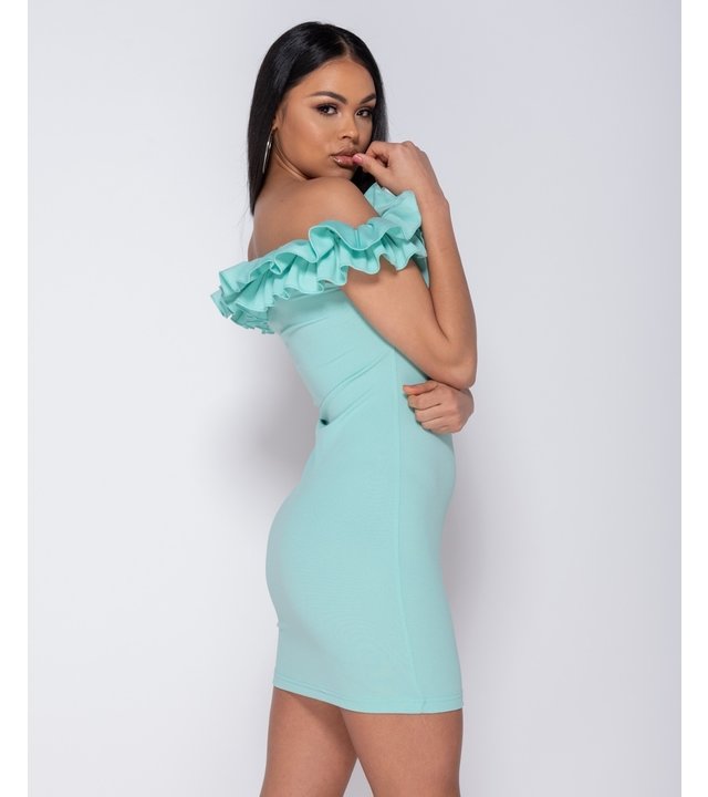 PARISIAN Rüschen Bardot Bodycon Minikleid - Frauen - Grün