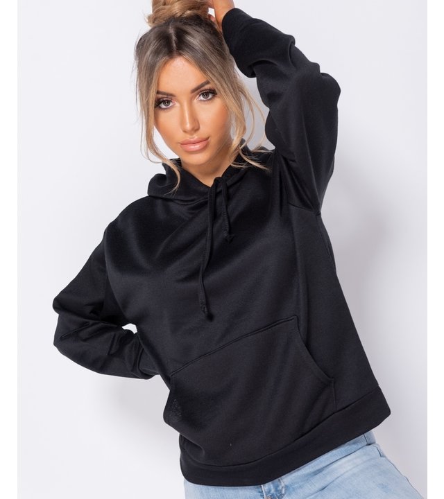 PARISIAN Übergroße Kordelzug Kapuze Sweatshirt - Damen - Schwarz