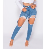 PARISIAN Distressed Extreme hohe Taillen-dünne Jeans - Frauen - Blau