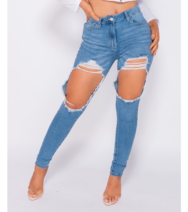 PARISIAN Distressed Extreme hohe Taillen-dünne Jeans - Frauen - Blau