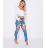 PARISIAN Distressed Extreme hohe Taillen-dünne Jeans - Frauen - Blau