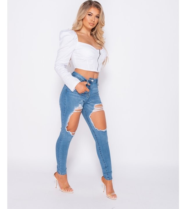 PARISIAN Distressed Extreme hohe Taillen-dünne Jeans - Frauen - Blau