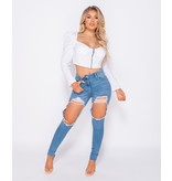 PARISIAN Distressed Extreme hohe Taillen-dünne Jeans - Frauen - Blau