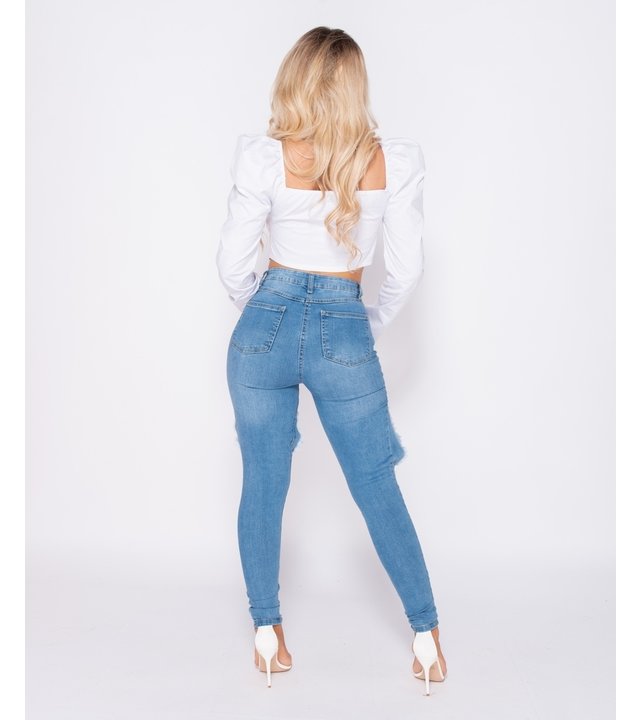 PARISIAN Distressed Extreme hohe Taillen-dünne Jeans - Frauen - Blau