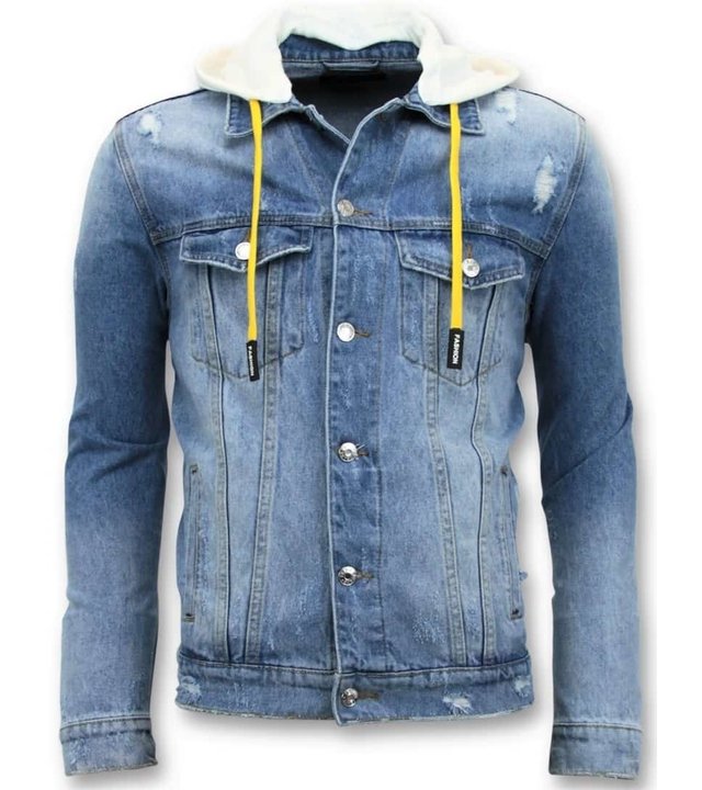 Enos Denim Jacket Men - Zerrissene mit Kapuze - Blau