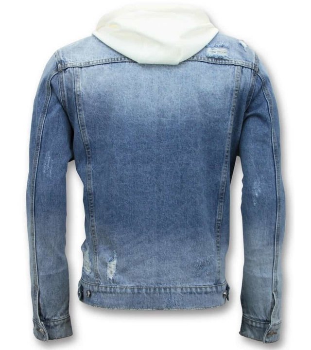 Enos Denim Jacket Men - Zerrissene mit Kapuze - Blau